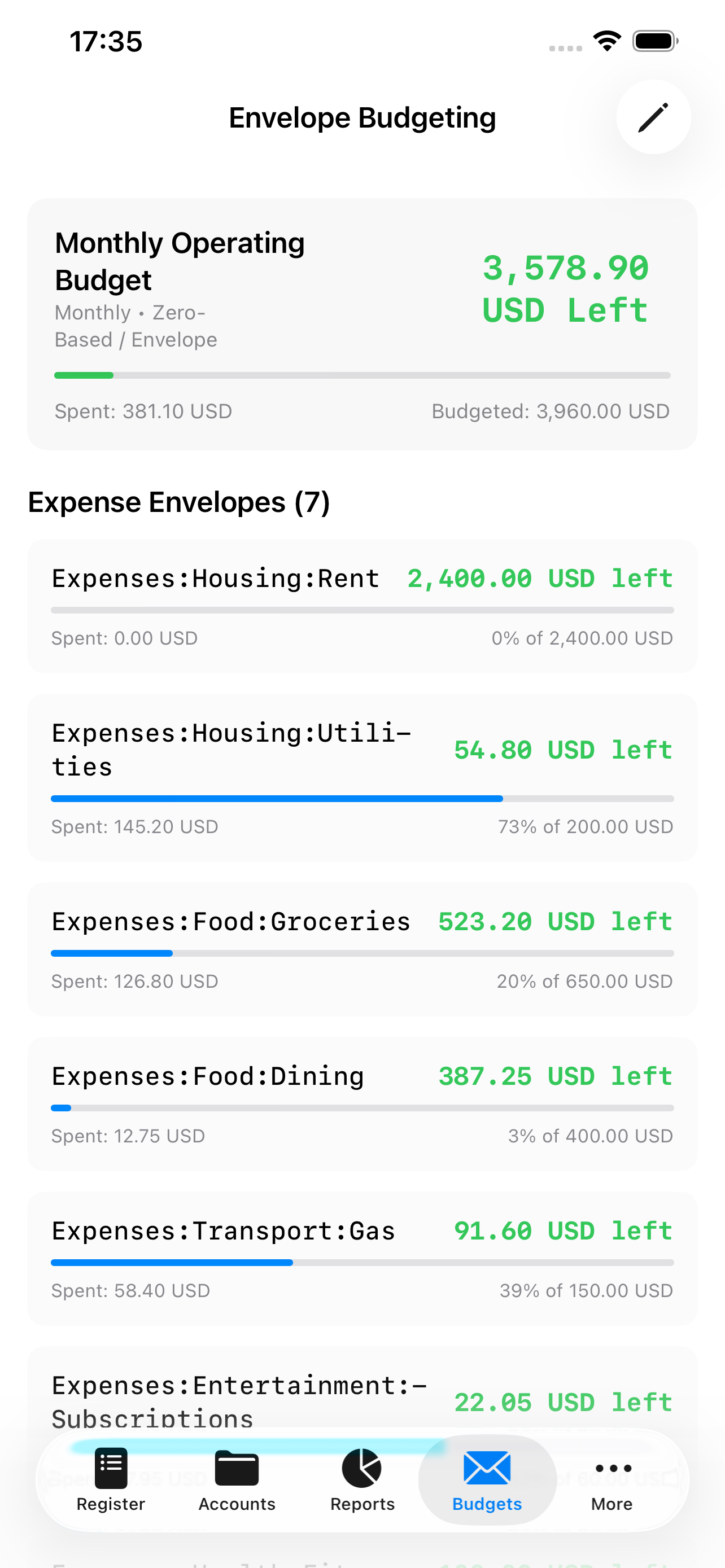 Envelope budgets on iPhone
