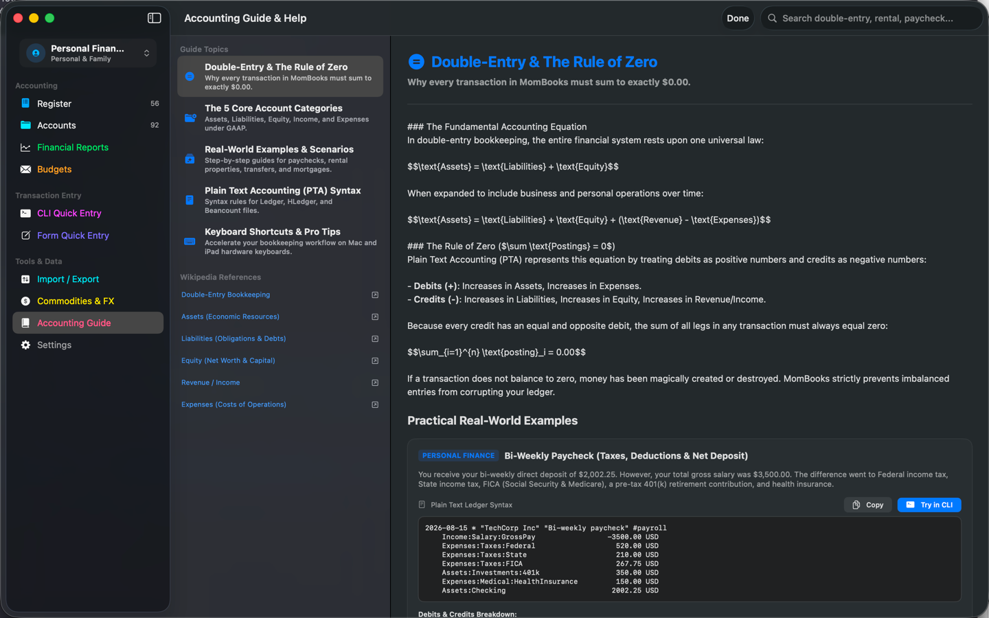 Built-in accounting guide on macOS